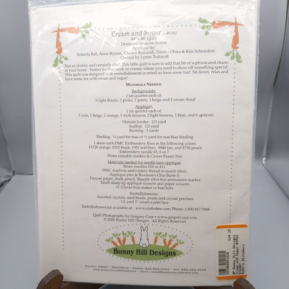 UNCUT Vintage Quilt Sewing Patterns, Cream and Sugar 1082, Bunny Hill Designs - Picture 3 of 3